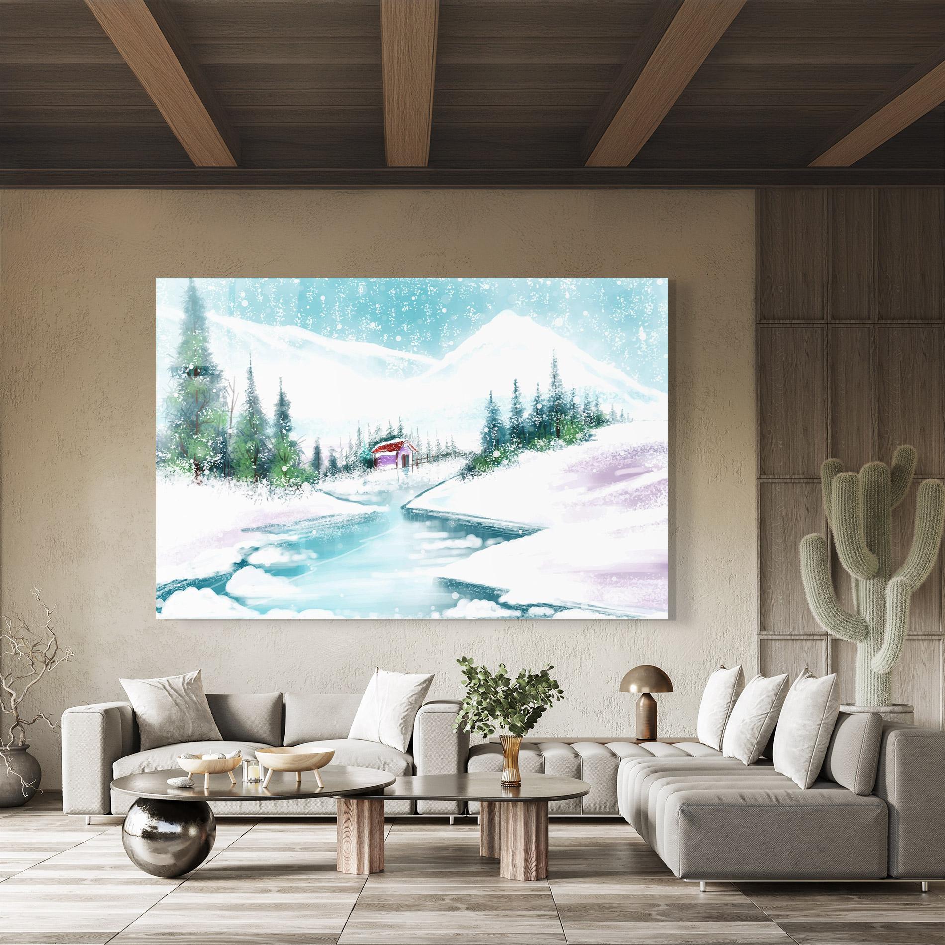 Obraz na Szkle Purple House Winter mockup 8