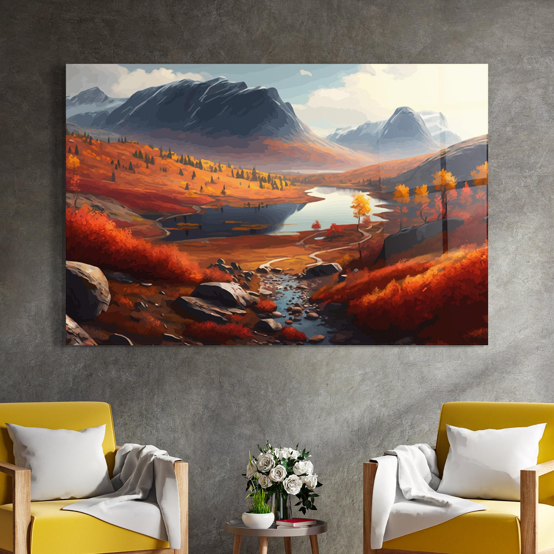 Obraz na Szkle Autumn Field Lake mockup 4