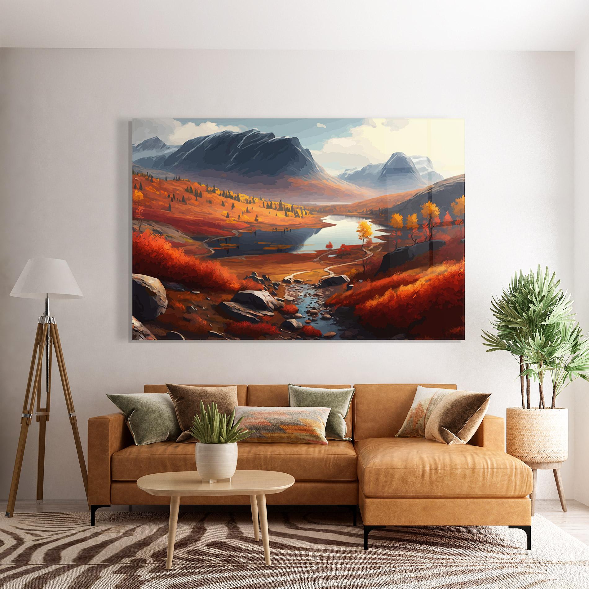 Obraz na Szkle Autumn Field Lake mockup 7