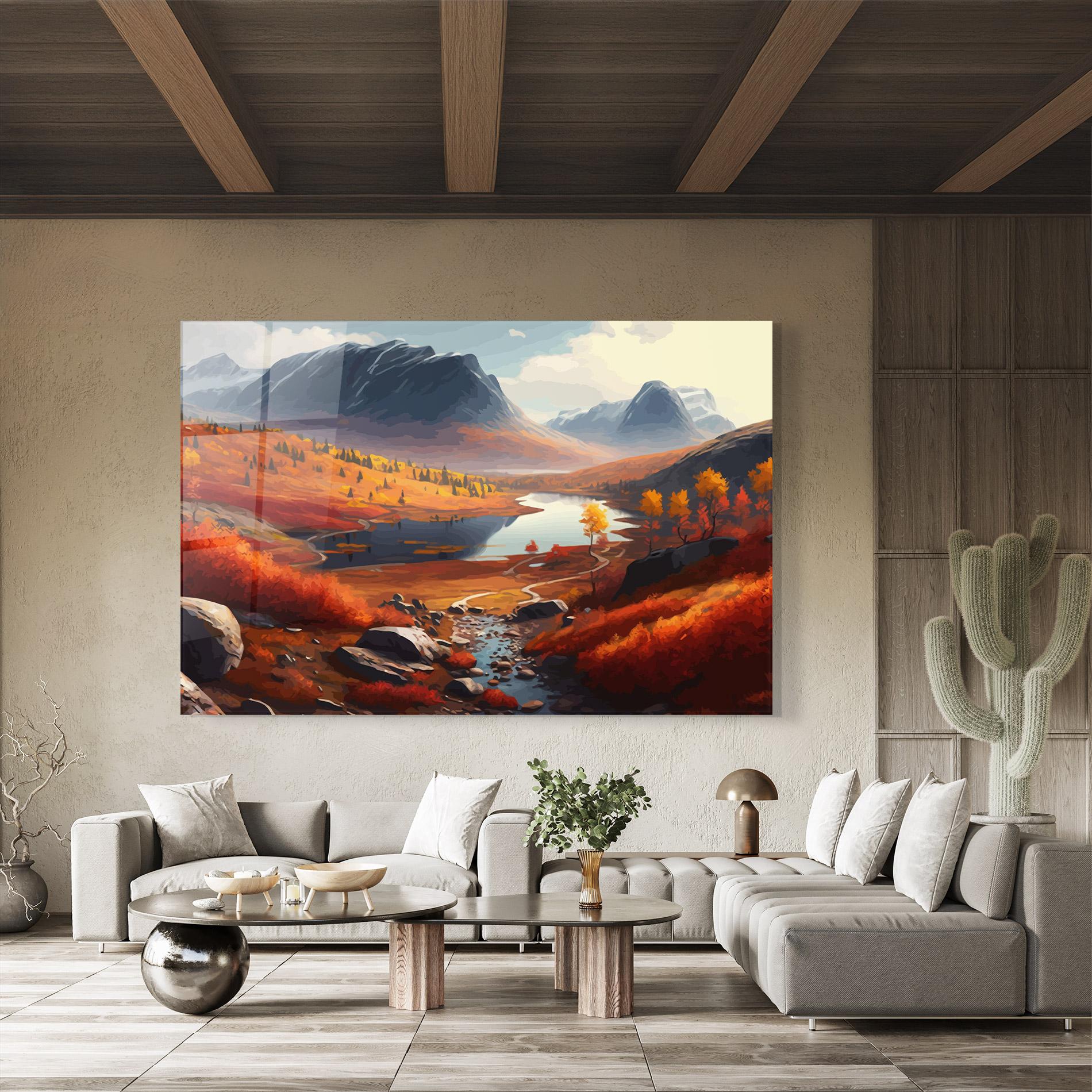 Obraz na Szkle Autumn Field Lake mockup 8