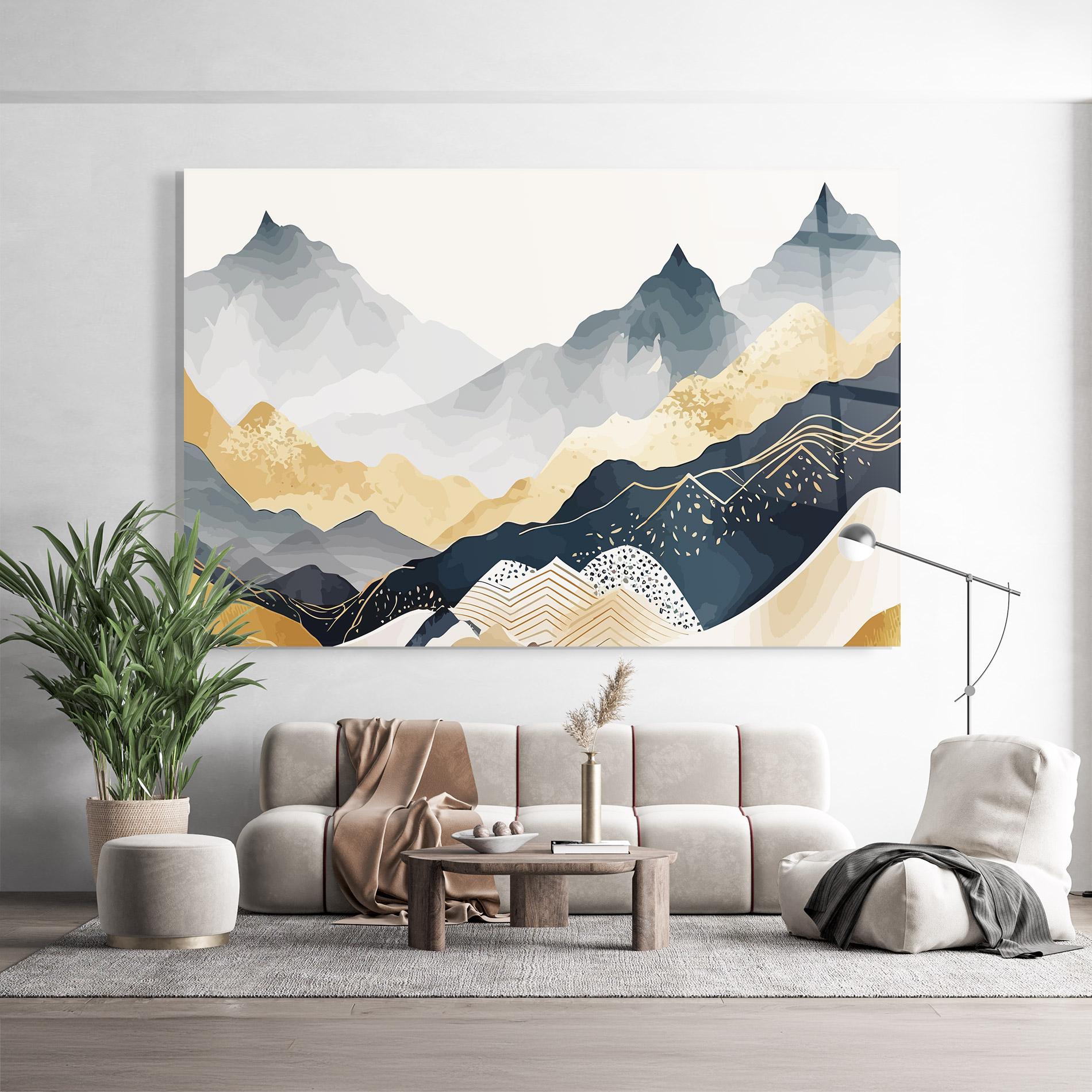 Obraz na Szkle Blue Gold Mountain mockup 9