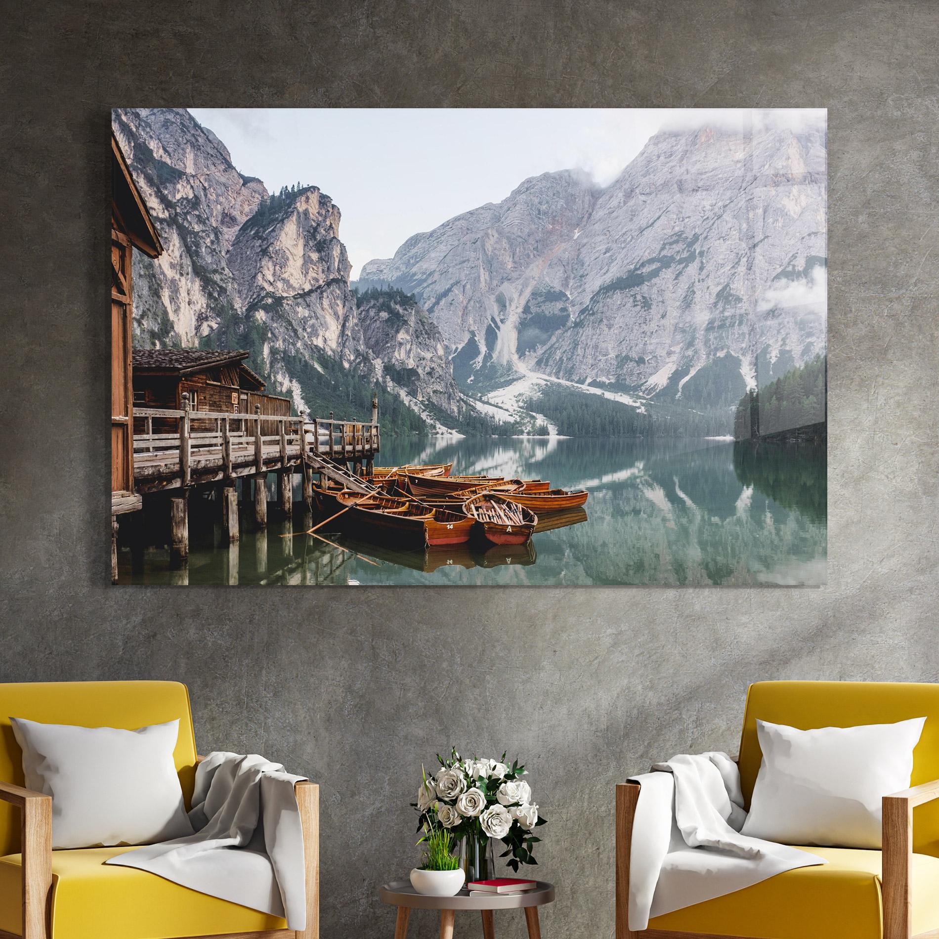 Obraz na Szkle Boat Lake Mountain mockup 4