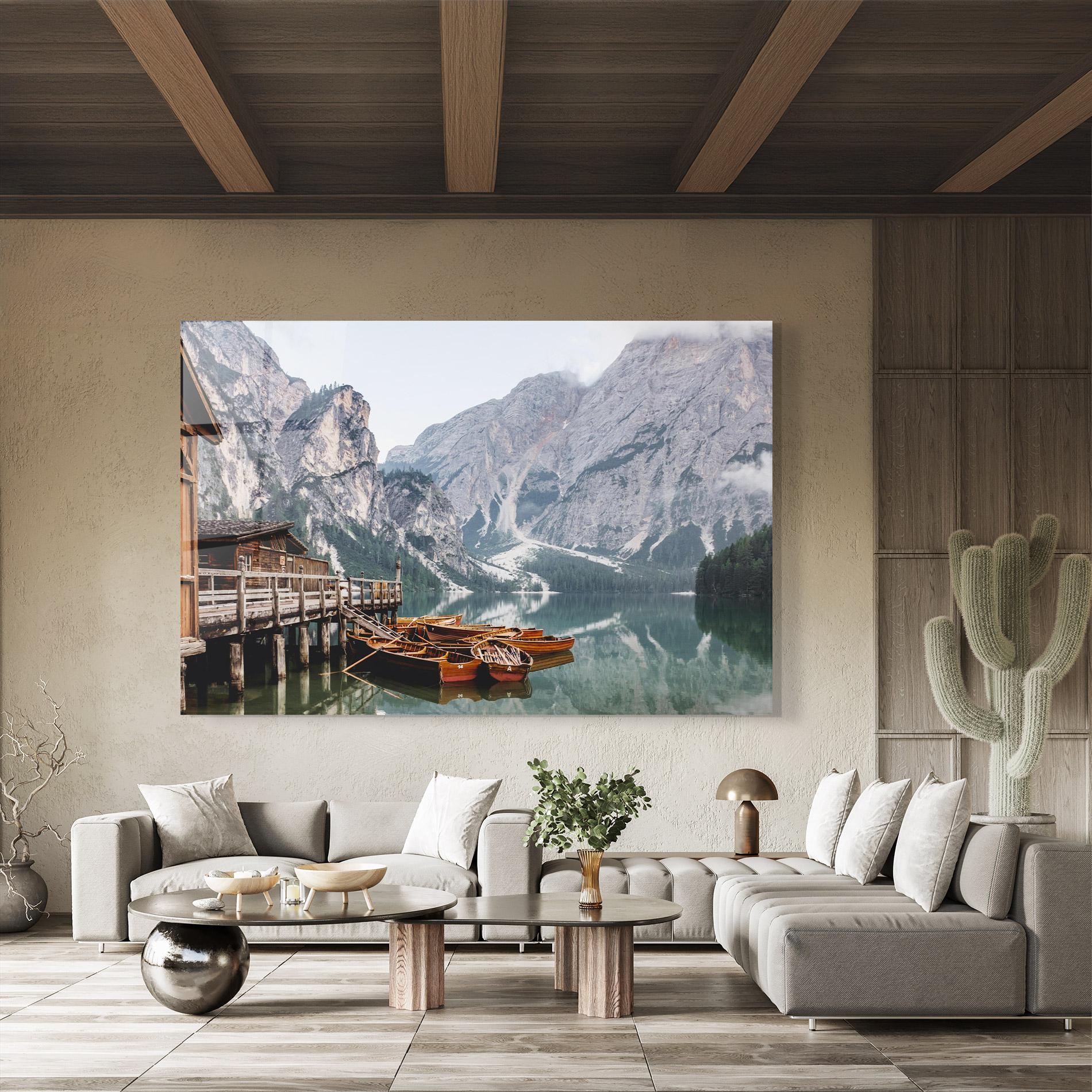 Obraz na Szkle Boat Lake Mountain mockup 8