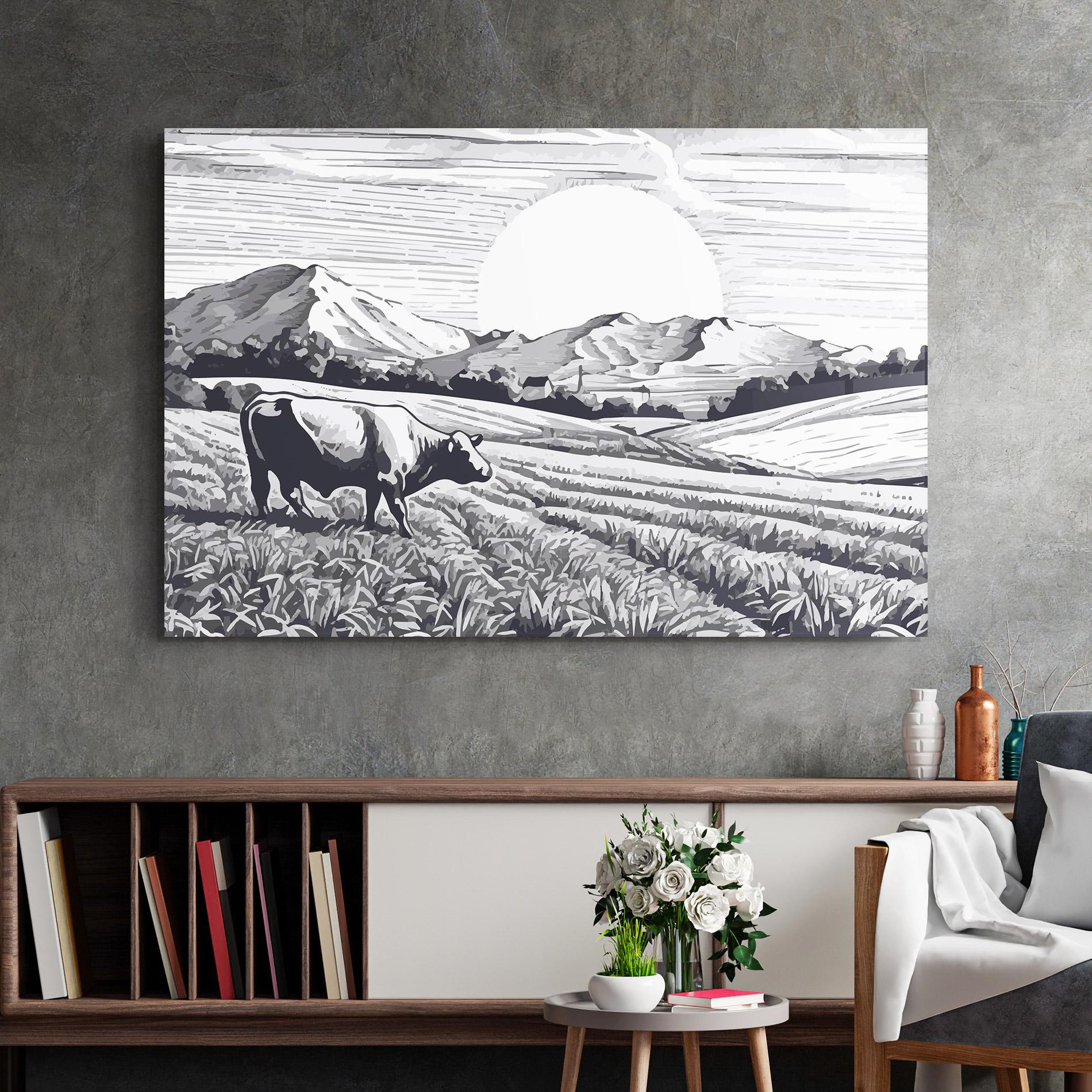 Obraz na Szkle Cow Grey Ink mockup 2