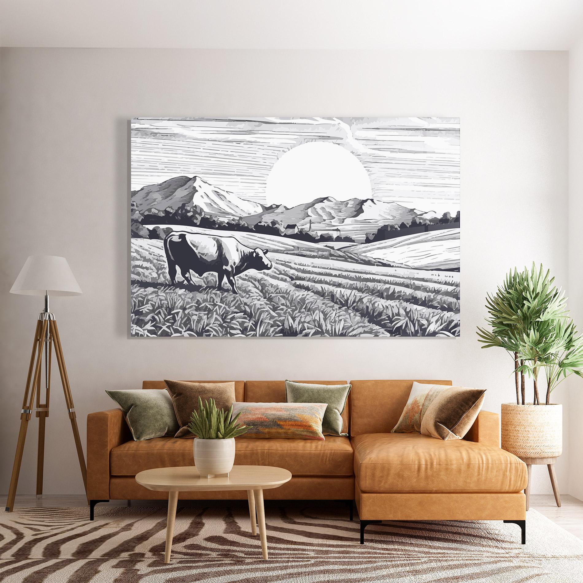 Obraz na Szkle Cow Grey Ink mockup 7