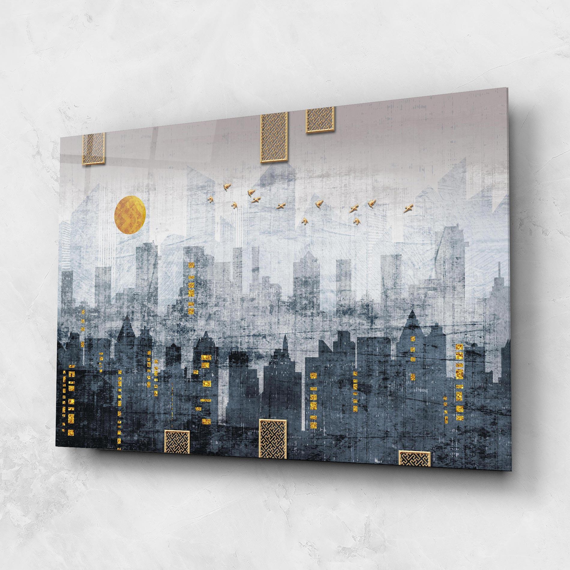 Obraz na Szkle Golden Cityscape mockup 1
