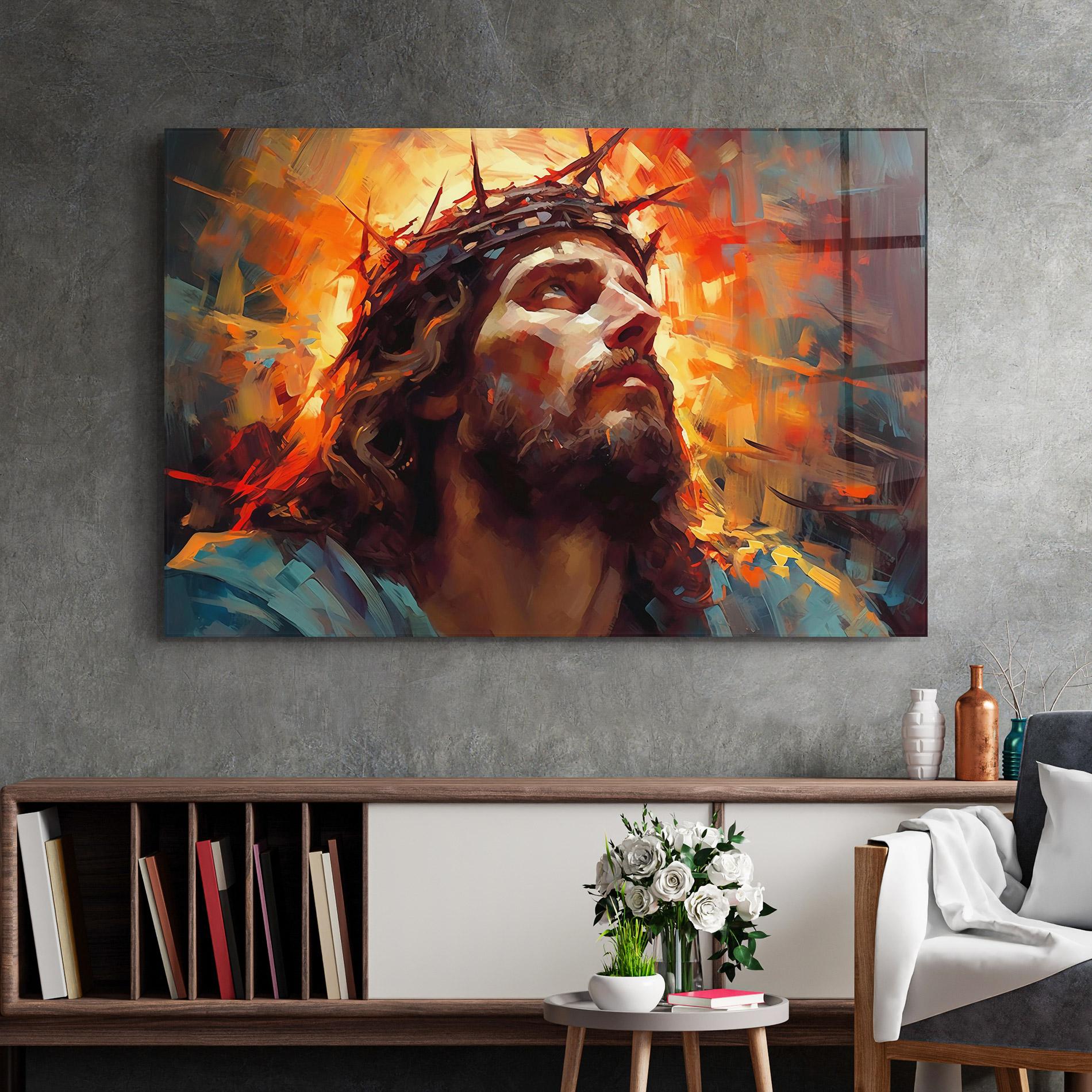 Obraz na Szkle Jesus Crown Light mockup 2