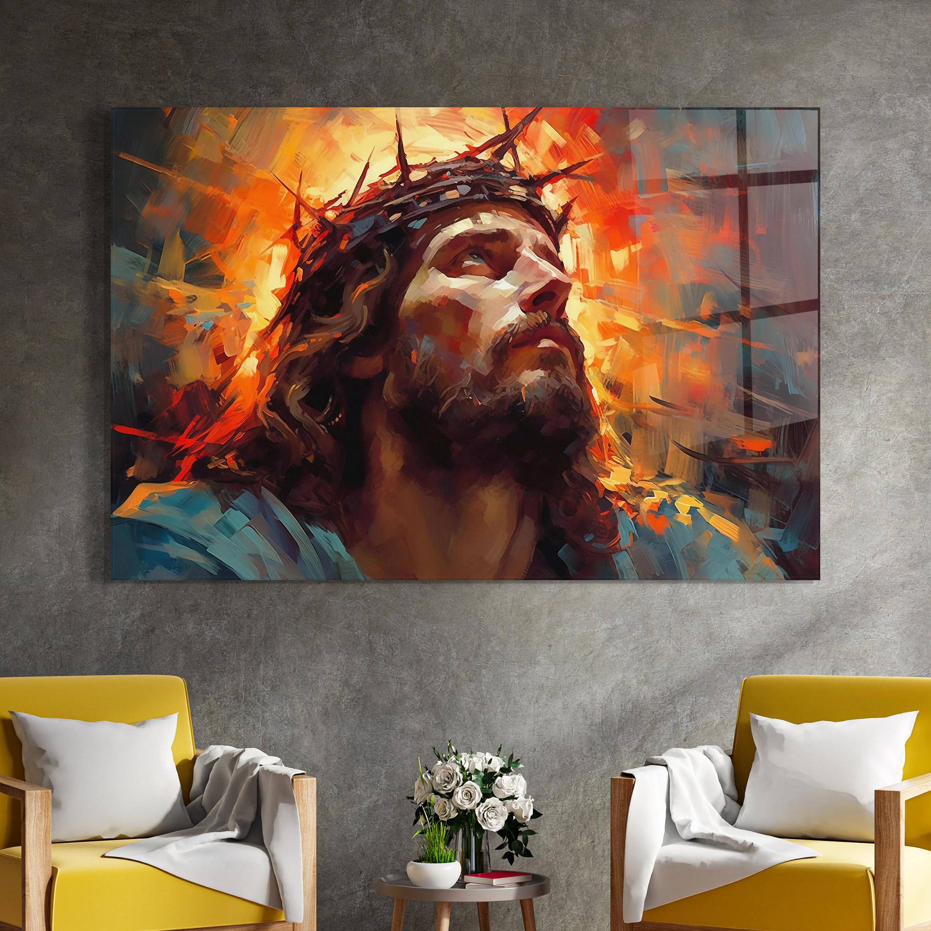 Obraz na Szkle Jesus Crown Light mockup 4