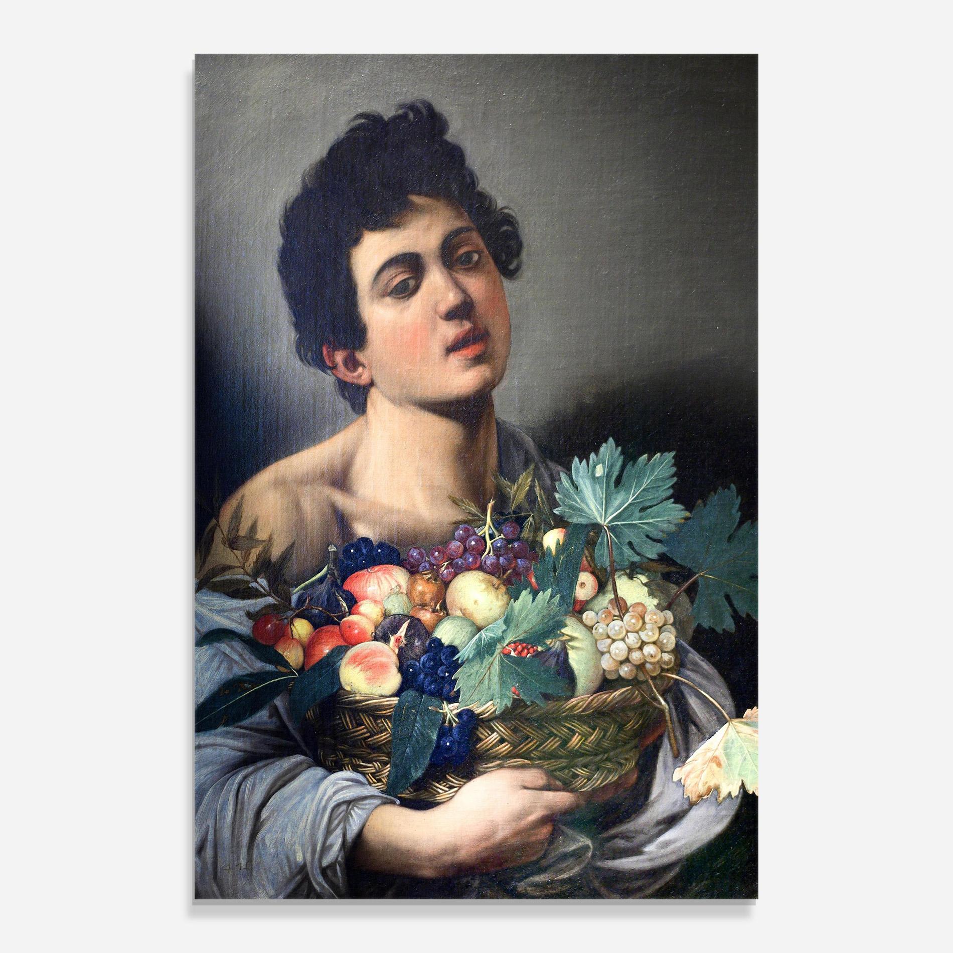 Obraz na Szkle Boy With A Basket Of Fruit mockup 0