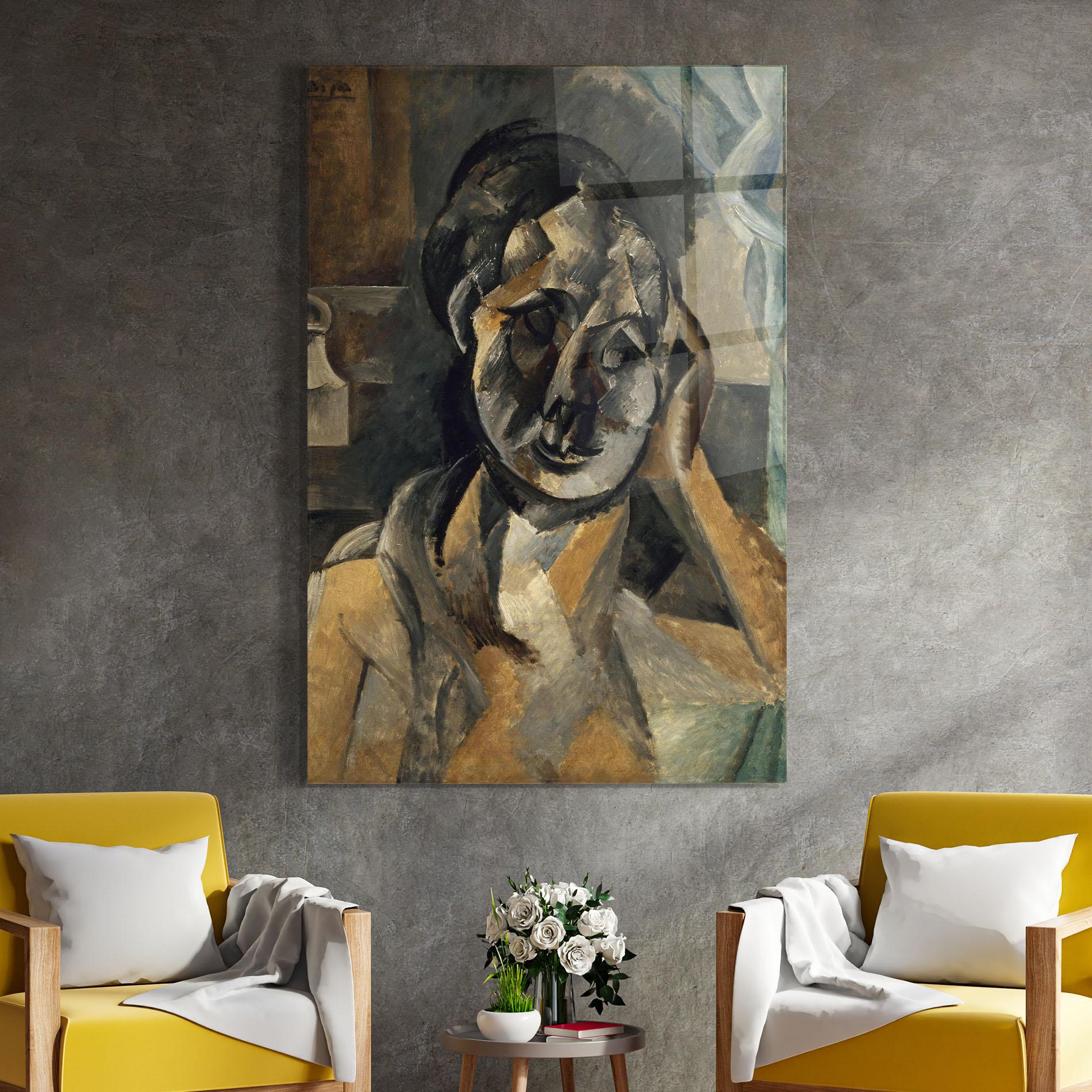 Obraz na Szkle Woman With Mustard mockup 4