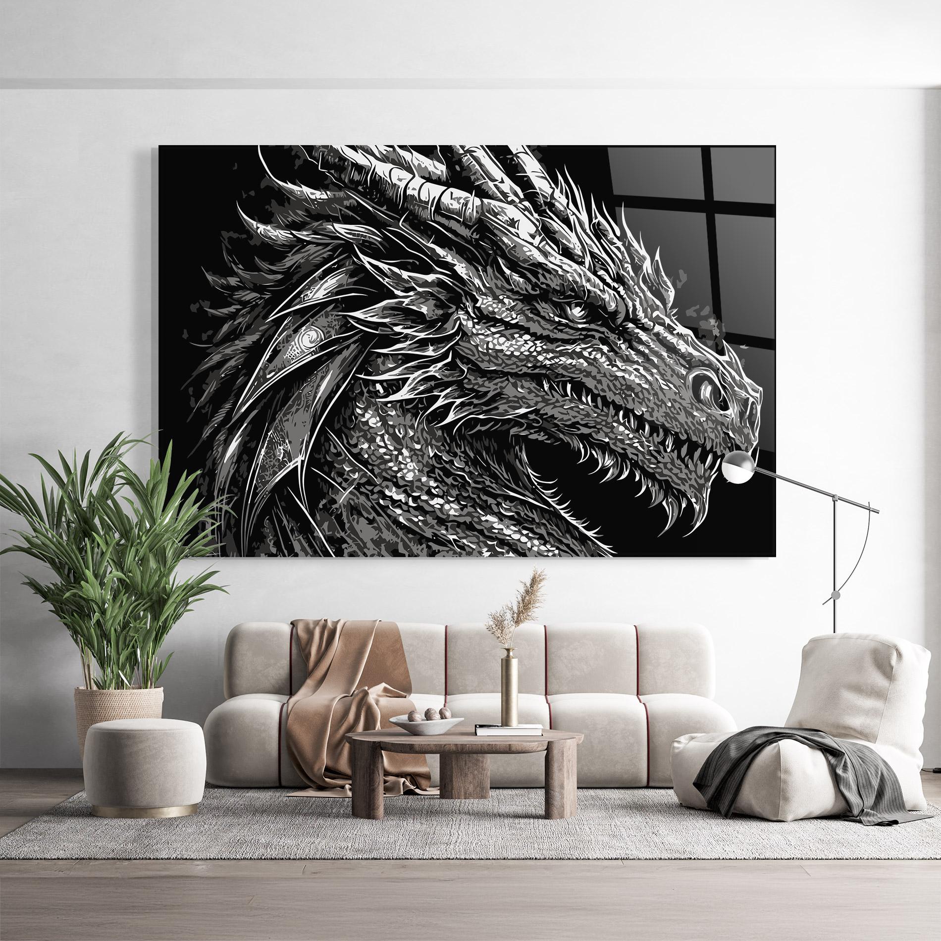 Obraz na Szkle Grey White Dragon mockup 9