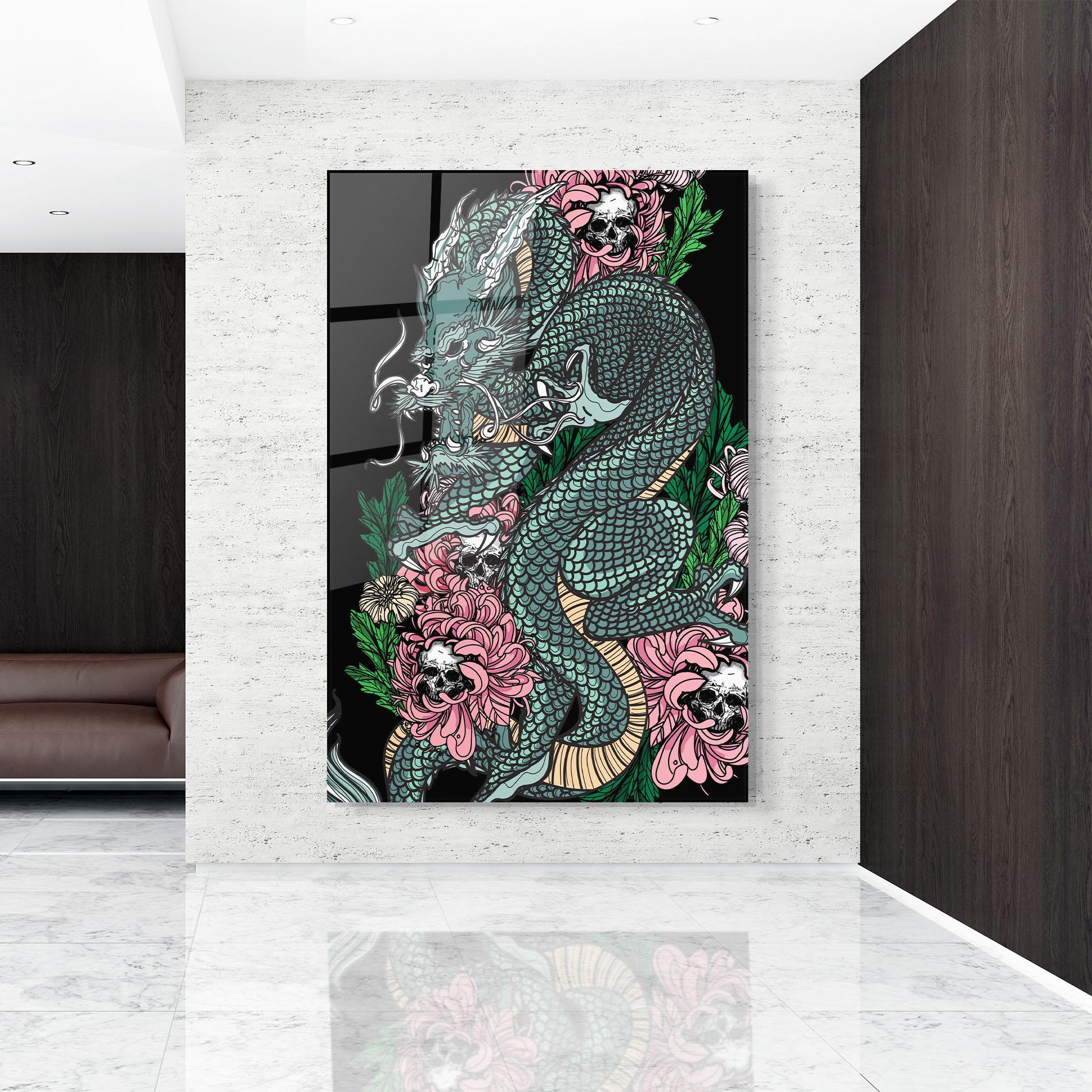 Obraz na Szkle Flower Skull Dragon mockup 9