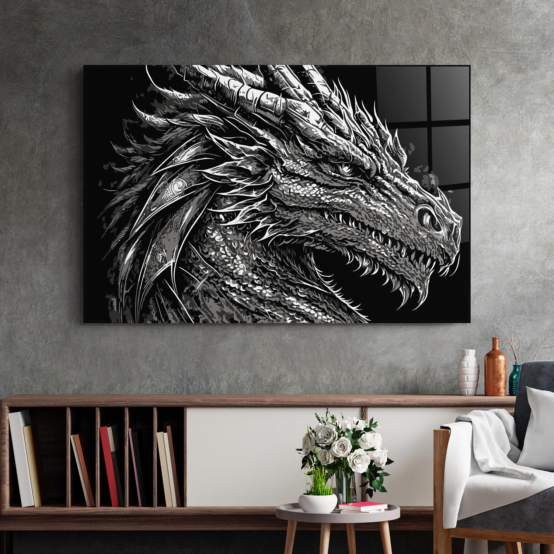 Obraz na Szkle Grey White Dragon mockup 2