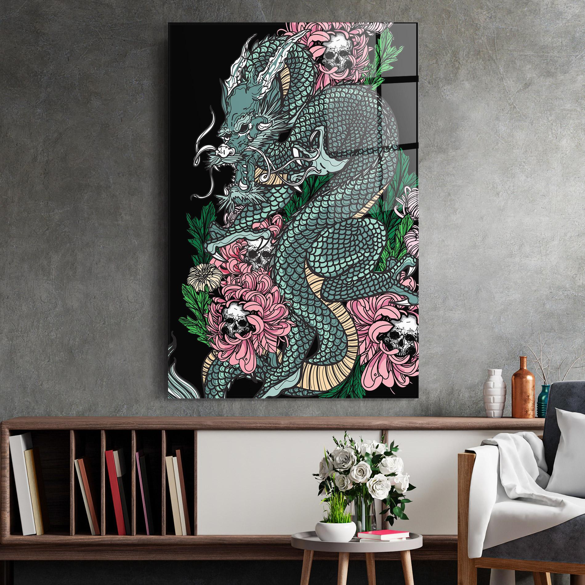 Obraz na Szkle Flower Skull Dragon mockup 2