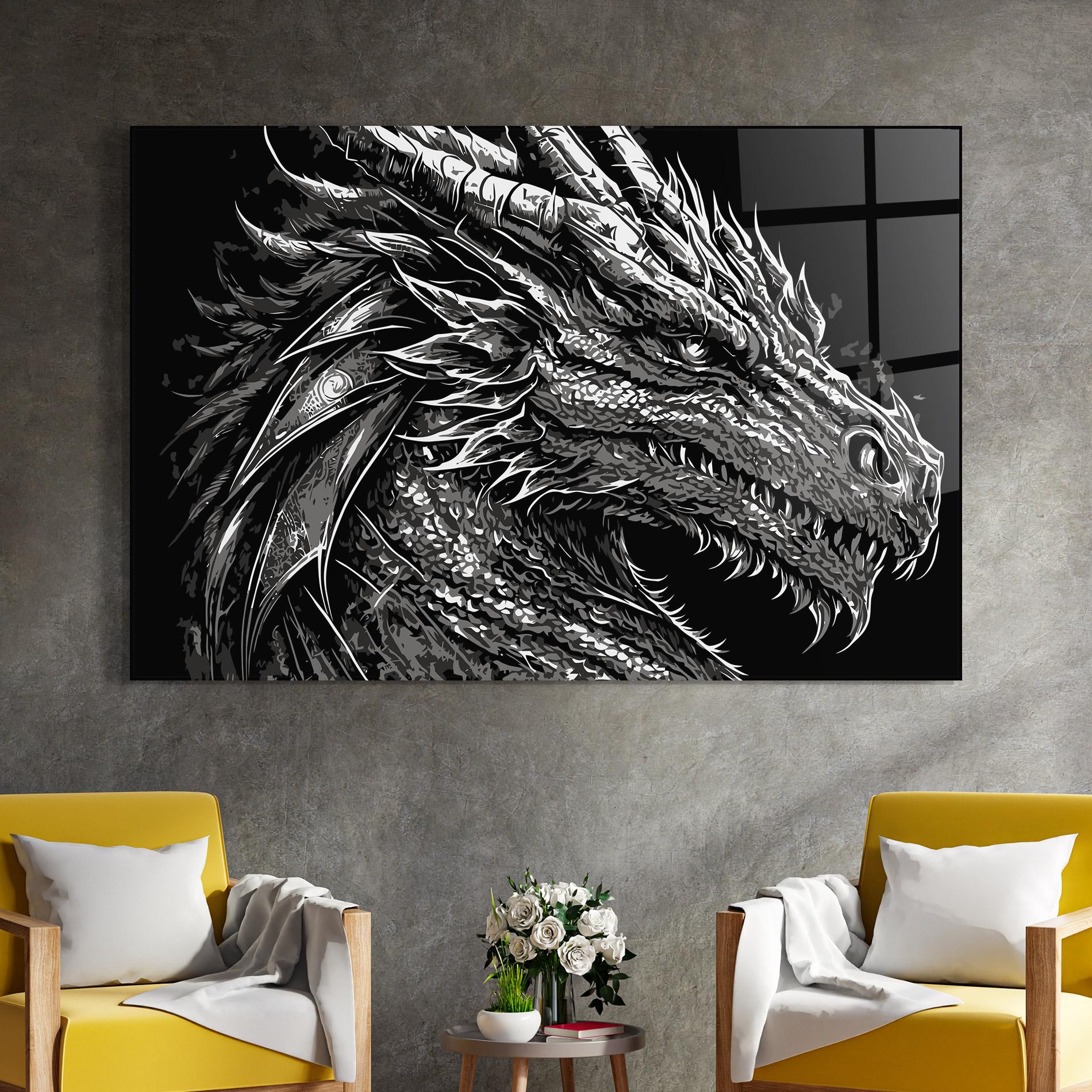 Obraz na Szkle Grey White Dragon mockup 4