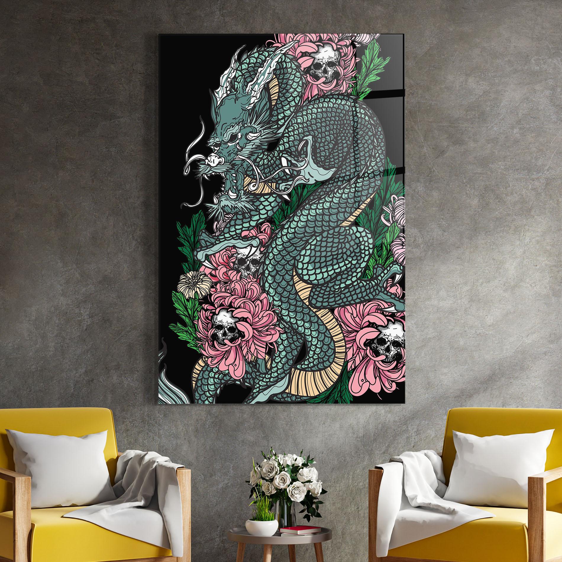 Obraz na Szkle Flower Skull Dragon mockup 4
