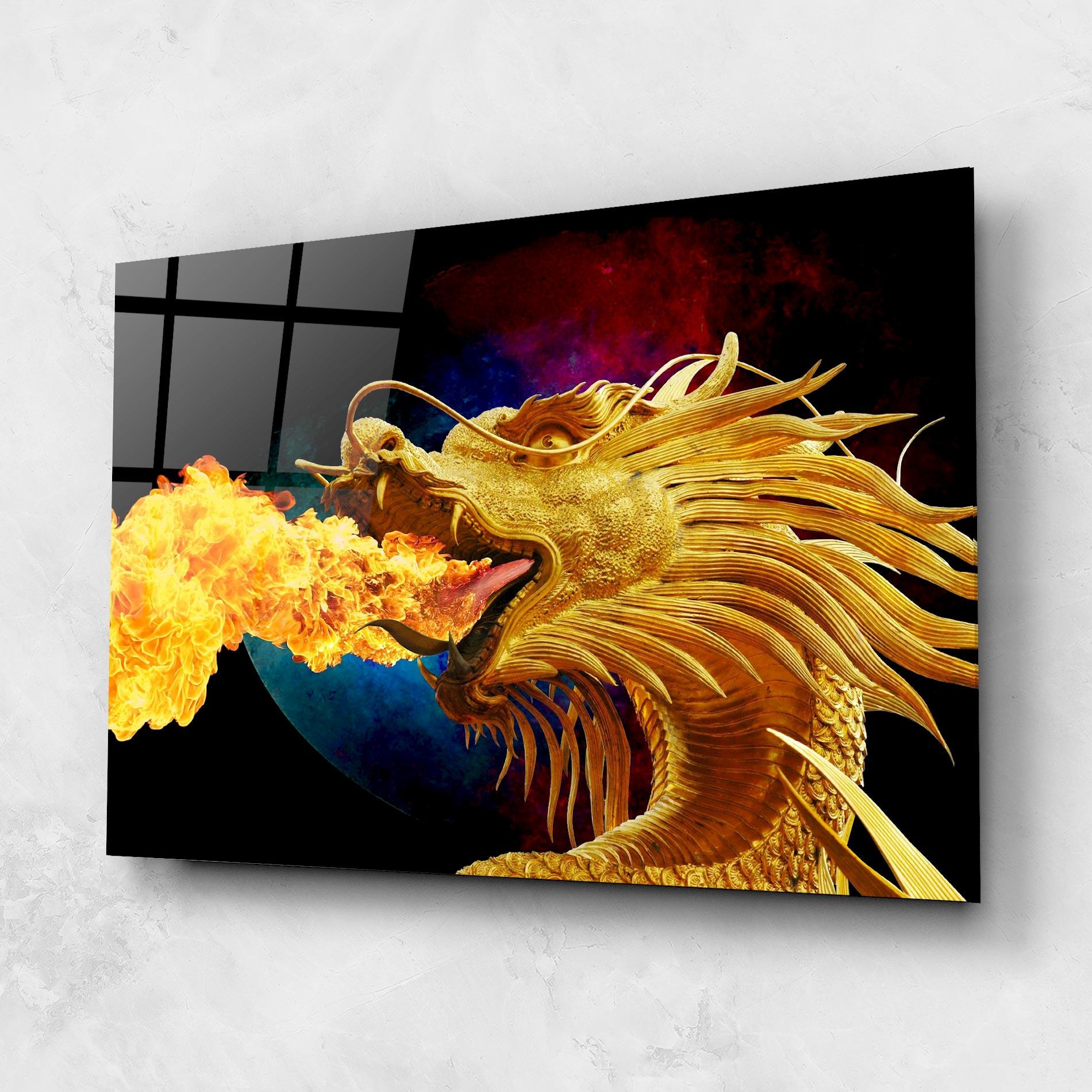 Obraz na Szkle Golden Fire Dragon mockup 1