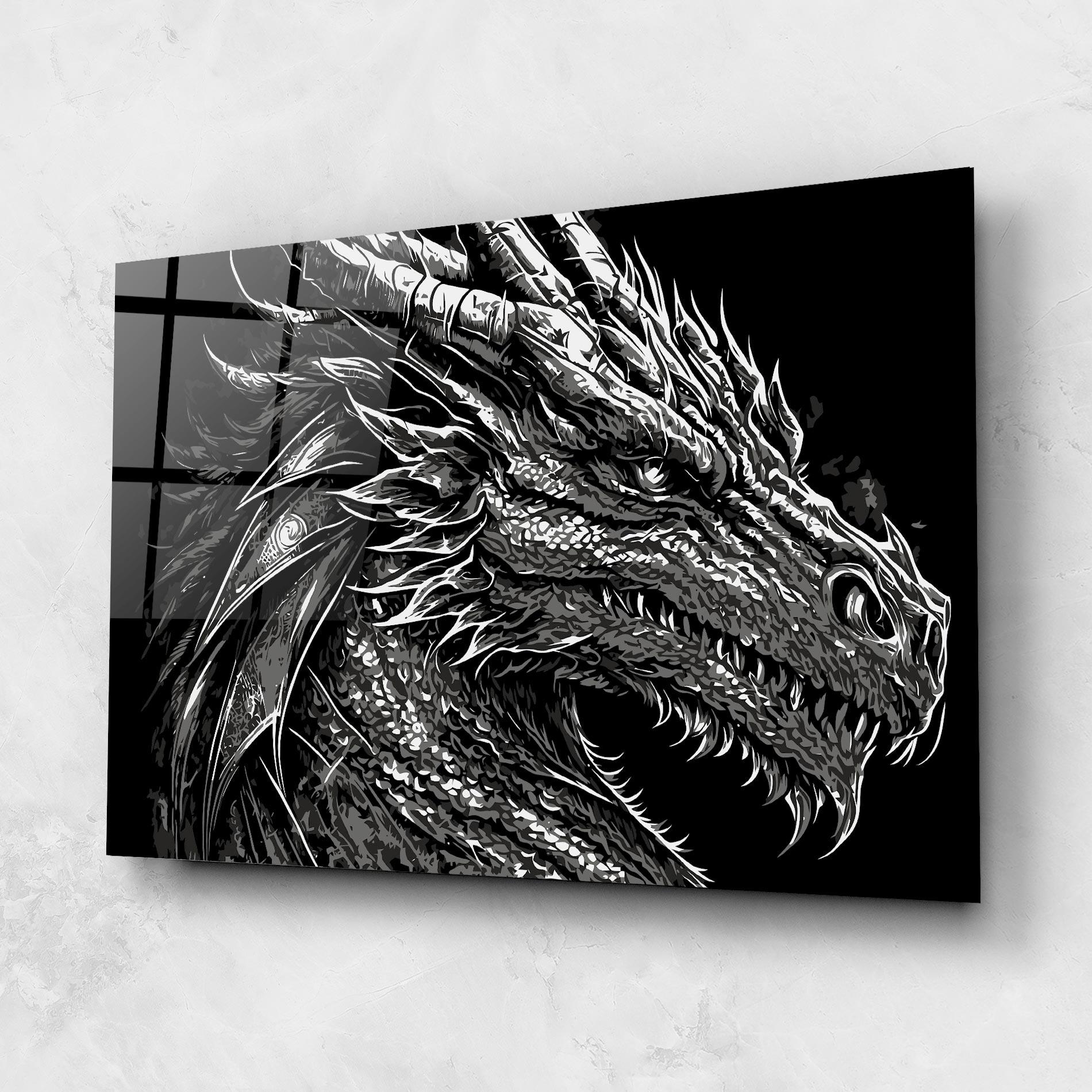 Obraz na Szkle Grey White Dragon mockup 1