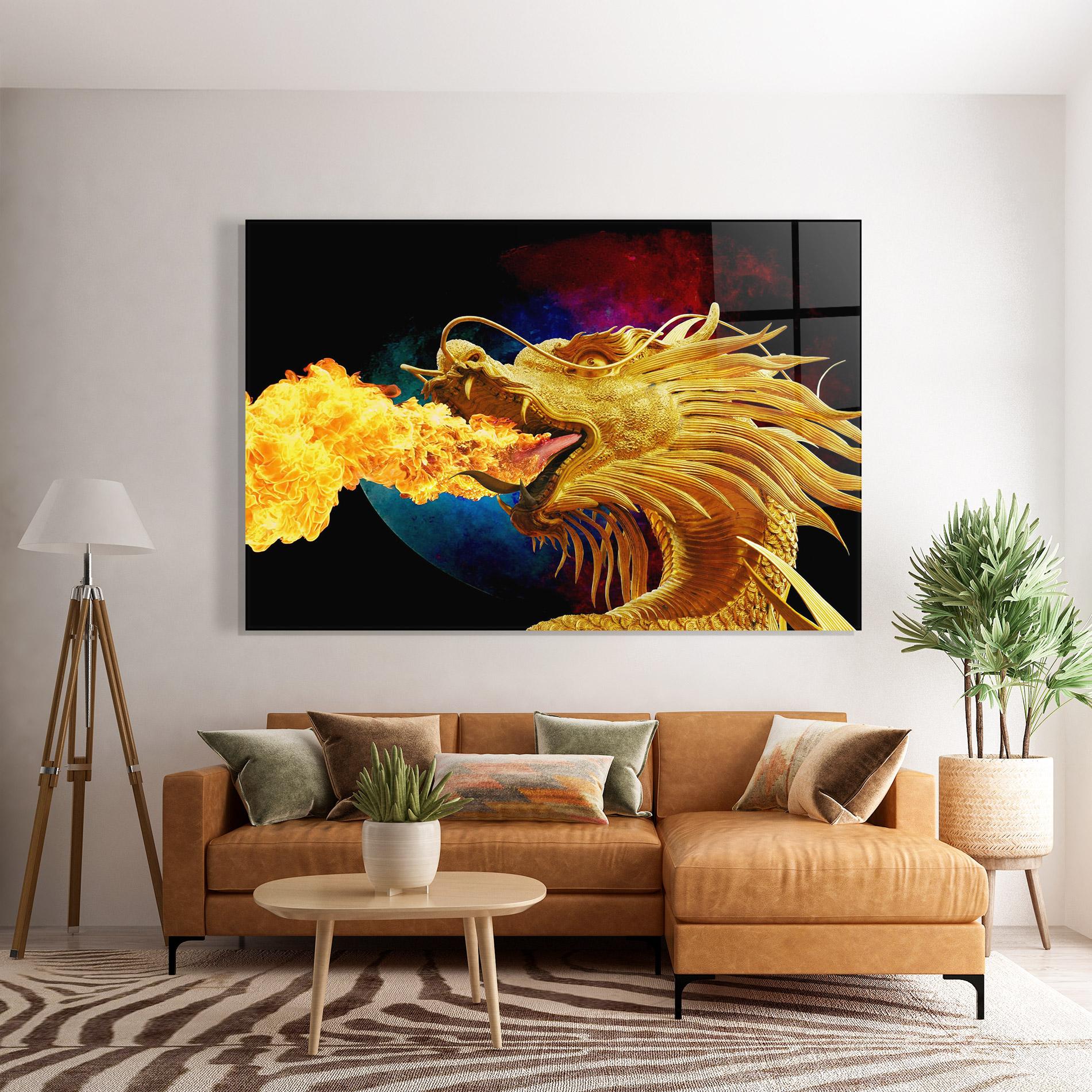 Obraz na Szkle Golden Fire Dragon mockup 7