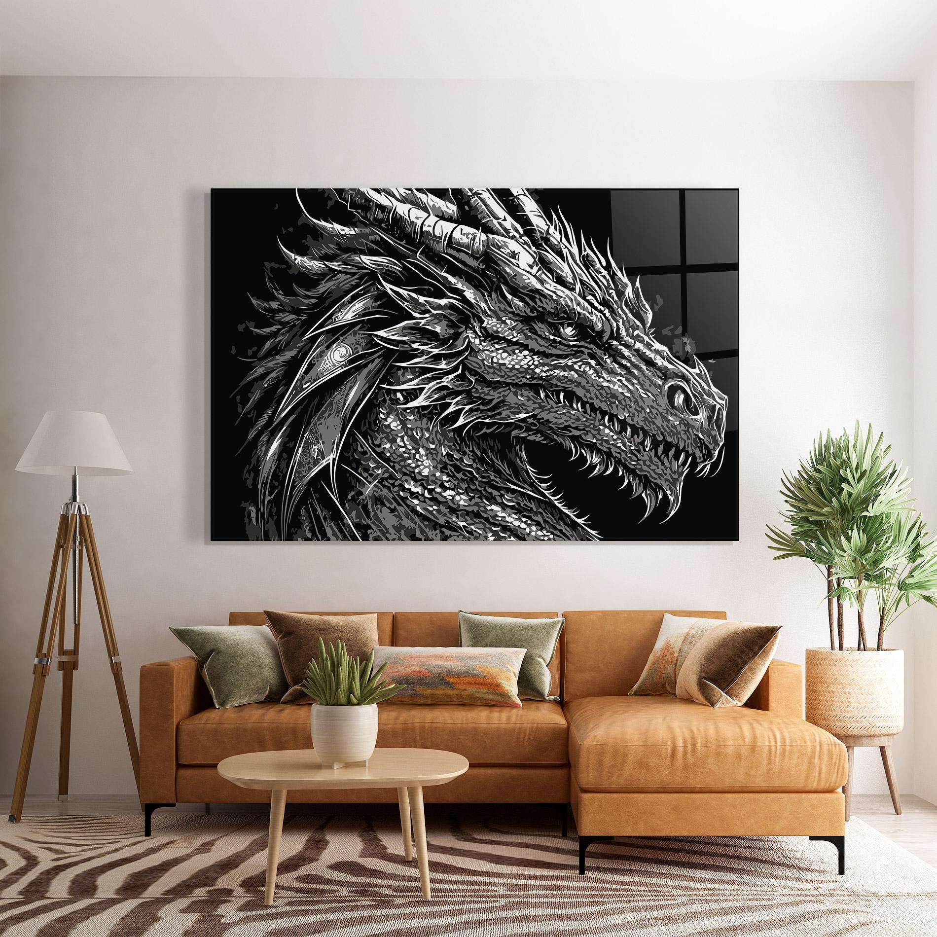 Obraz na Szkle Grey White Dragon mockup 7