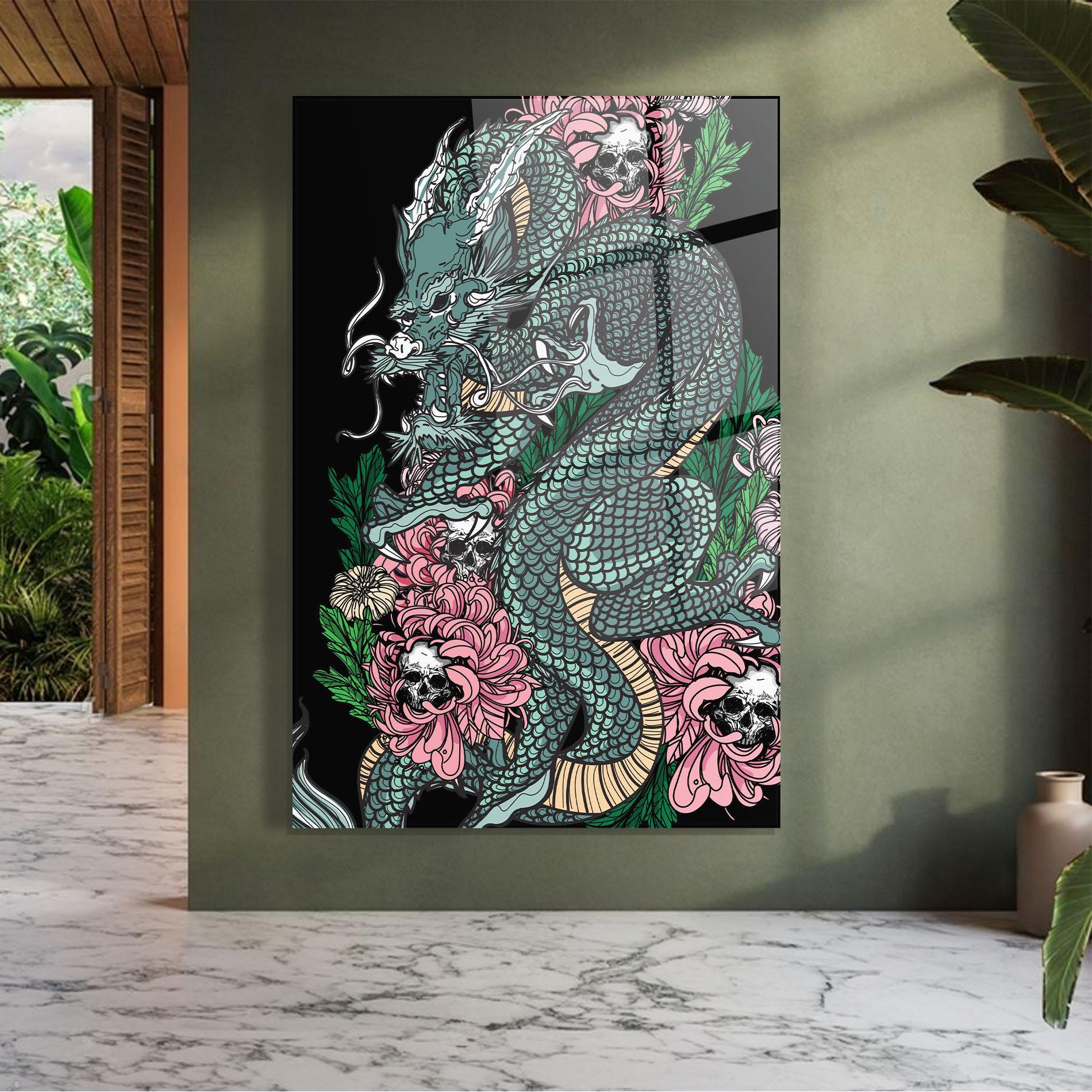 Obraz na Szkle Flower Skull Dragon mockup 7