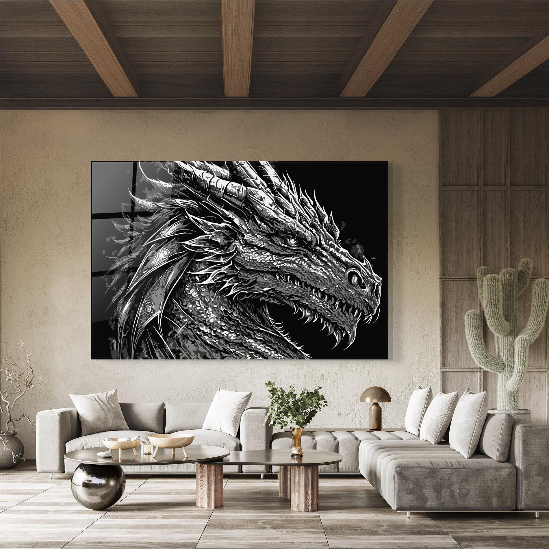 Obraz na Szkle Grey White Dragon mockup 8