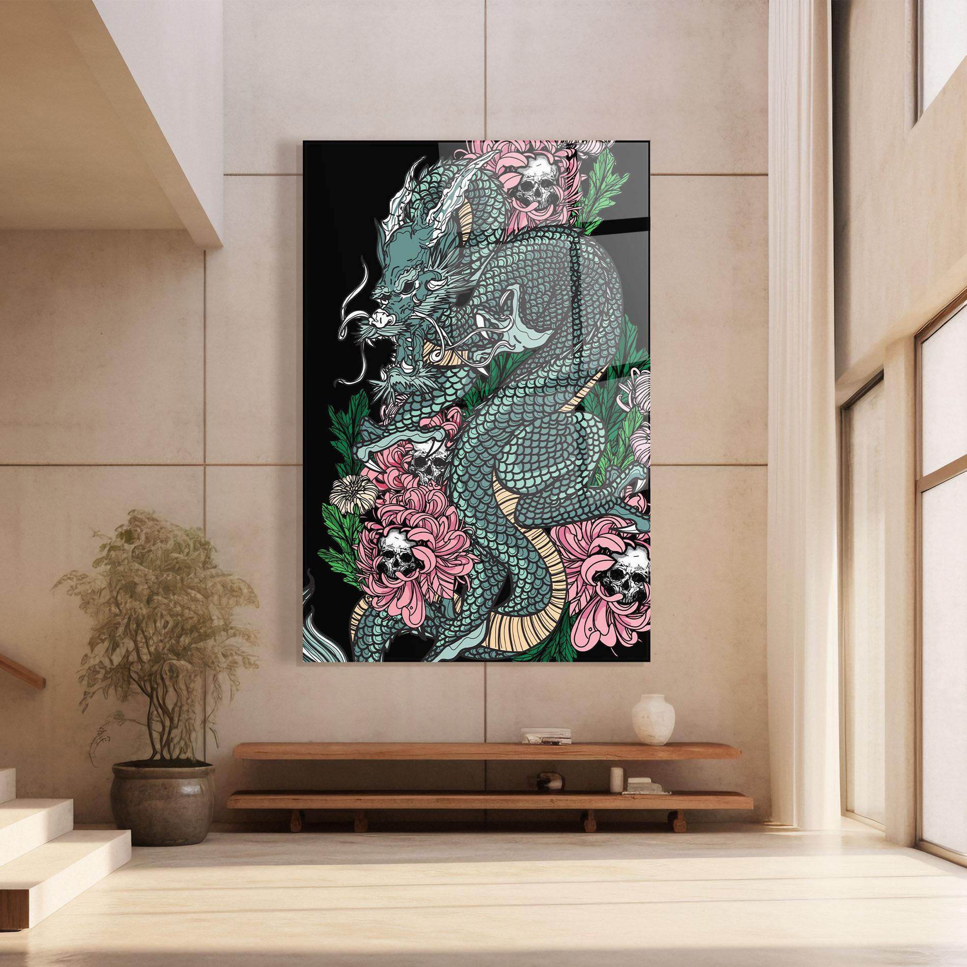 Obraz na Szkle Flower Skull Dragon mockup 8